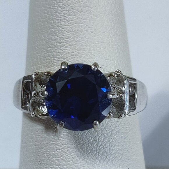 5 ct Genuine Sapphire & Topaz Ring size 7 Sterling Silver stamped 925 tested - Picture 4 of 10